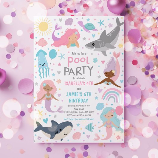 Invitation Fête d'anniversaire de la Sirène et de la piscine 