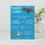 Invitation Fête d'anniversaire de la sirène et du requin sous (Debout devant)