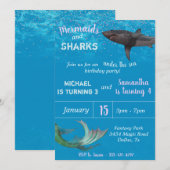 Invitation Fête d'anniversaire de la sirène et du requin sous (Devant / Derrière)