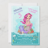 Invitation Fête d'anniversaire de la sirène rose (Devant)
