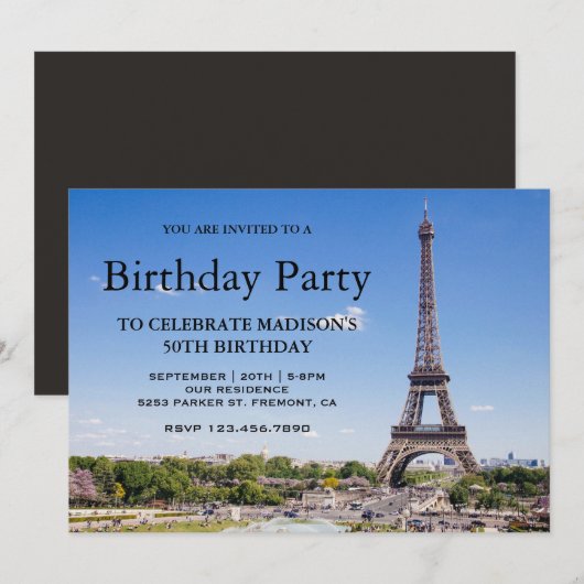 Invitation Fête d'anniversaire de la Tour Eiffel (Devant / Derrière)