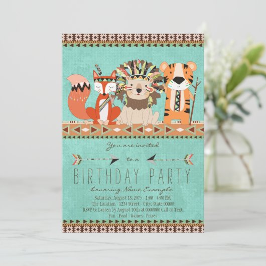 Invitation Fête d'anniversaire de la tribu Enfants (Debout devant)