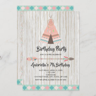 Invitation Fête d'anniversaire de la tribu russe Boho Pink Te