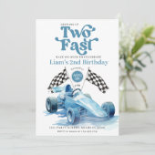 Invitation Fête d'anniversaire de la voiture de course bleue (Debout devant)
