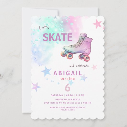 Invitation Fête d'anniversaire de la Young Girl Roller Sking (Devant)
