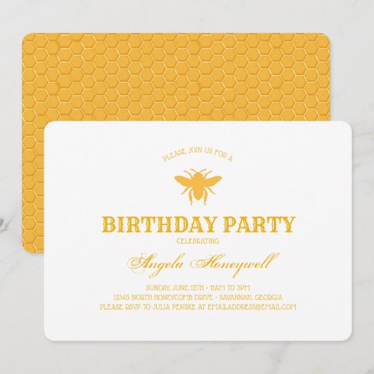 Invitation Fête d'anniversaire de l'abeille et du peigne de m (Devant / Derrière)