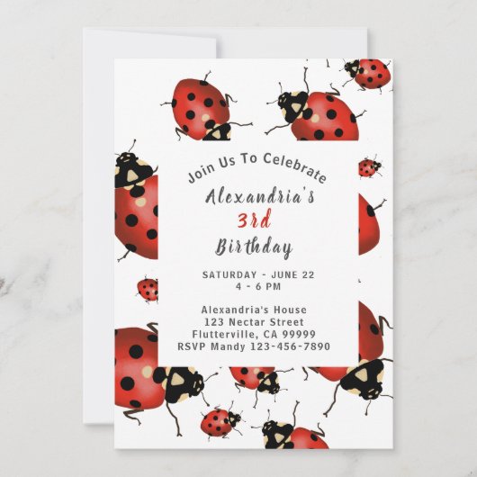 Invitation Fête d'anniversaire de Ladybug (Devant)