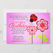 Invitation Fête d'anniversaire de Ladybug et des fleurs (Devant)
