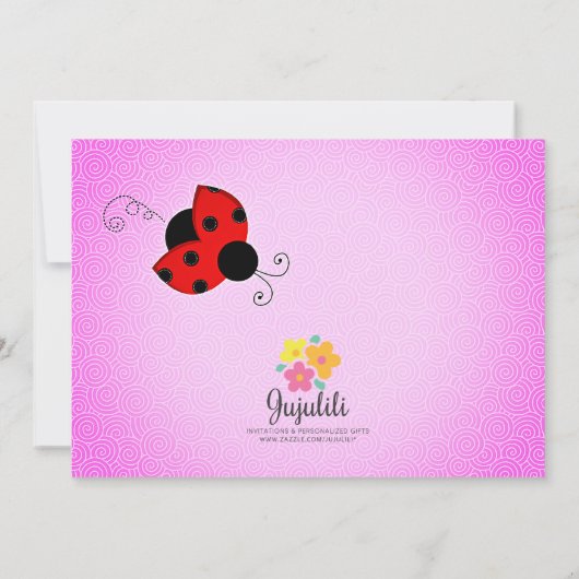 Invitation Fête d'anniversaire de Ladybug et des fleurs (Dos)