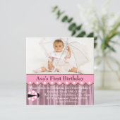 Invitation Fête d'anniversaire de Ladybug rose (Debout devant)