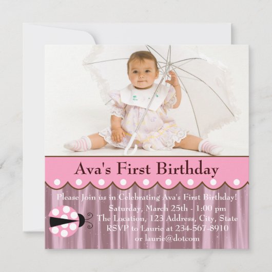 Invitation Fête d'anniversaire de Ladybug rose (Devant)