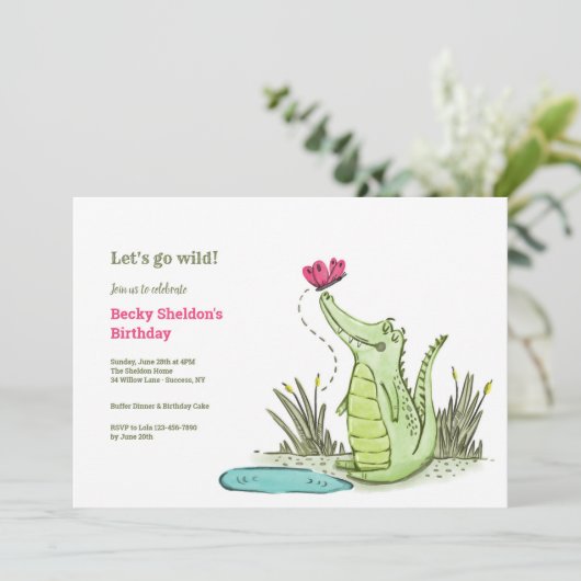 Invitation Fête d'anniversaire de l'Alligator (Debout devant)