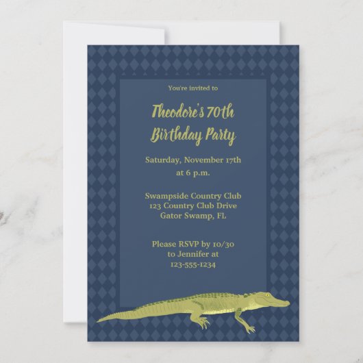 Invitation Fête d'anniversaire de l'Alligator bleu et vert de (Devant)