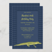 Invitation Fête d'anniversaire de l'Alligator bleu et vert de (Devant / Derrière)