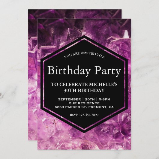Invitation Fête d'anniversaire de l'Améthyste de Purple (Devant / Derrière)