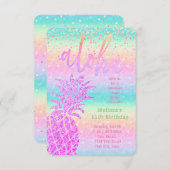 Invitation fête d'anniversaire de l'ananas à parties scintill (Devant / Derrière)