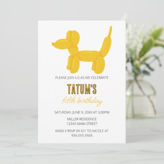 Invitation Fête d'anniversaire de l'animal de ballons de chie (Debout devant)