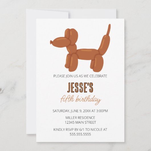 Invitation Fête d'anniversaire de l'animal de ballons de chie (Devant)