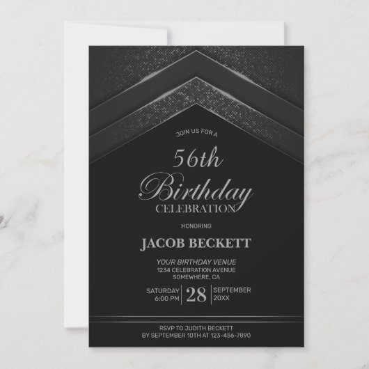 Invitation Fête d'anniversaire de l'argent noir moderne (Devant)