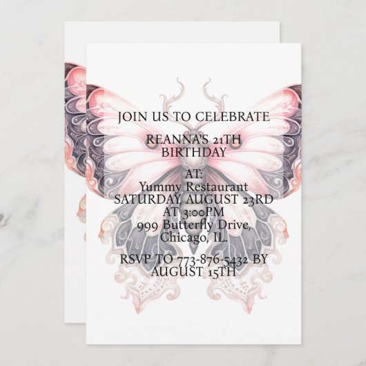 Invitation Fête d'anniversaire de l'art des papillons créatif (Devant / Derrière)