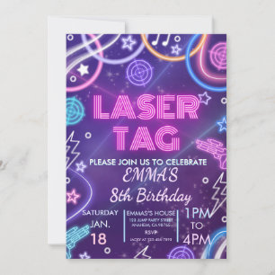 Invitation Fête d'anniversaire de laser tag pour filles Neon