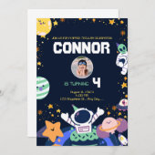 Invitation Fête d'anniversaire de l'astronaute dans l'espace (Devant / Derrière)