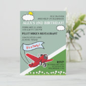 Invitation Fête d'anniversaire de l'atterrissage d'avion roug (Debout devant)