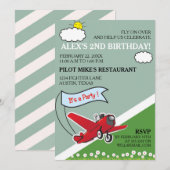 Invitation Fête d'anniversaire de l'atterrissage d'avion roug (Devant / Derrière)