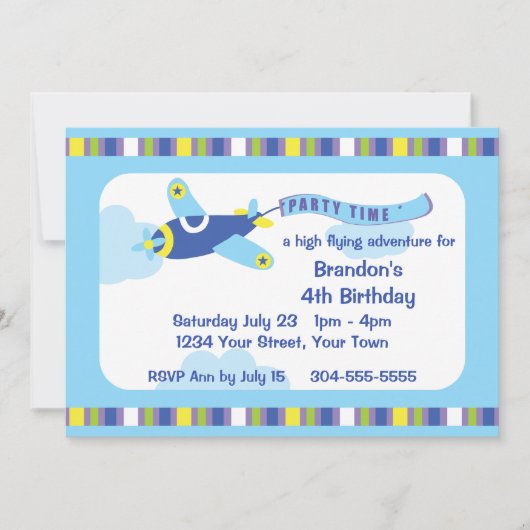 Invitation Fête d'anniversaire de l'avion (Devant)