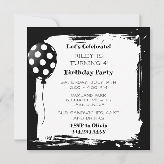 Invitation Fête d'anniversaire de l'Axolotl noir et blanc (Dos)