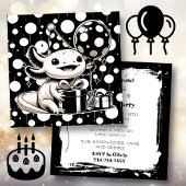 Invitation Fête d'anniversaire de l'Axolotl noir et blanc