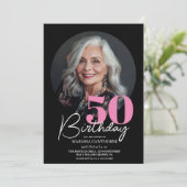 Invitation Fête d'anniversaire de l'élégant Black Pink modern (Debout devant)