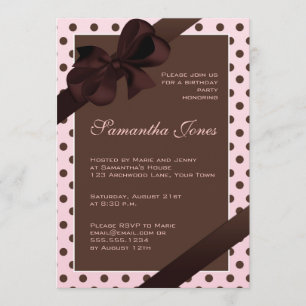Invitation Fête d'anniversaire de l'élégant Polka Dot rose et