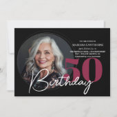 Invitation Fête d'anniversaire de l'élégante Black Red 50th (Devant)