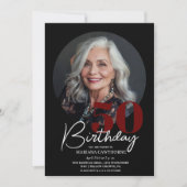 Invitation Fête d'anniversaire de l'élégante Black Red 50th (Devant)