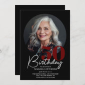 Invitation Fête d'anniversaire de l'élégante Black Red 50th (Devant / Derrière)