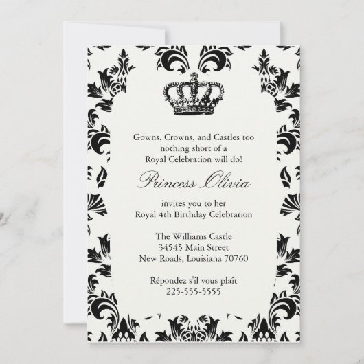 Invitation Fête d'anniversaire de l'élégante princesse (Devant)