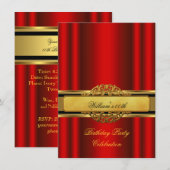 Invitation Fête d'anniversaire de l'élégante Red Gold féminin (Devant / Derrière)