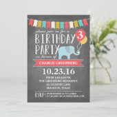 Invitation Fête d'anniversaire de l'éléphant selon l'âge | An (Debout devant)