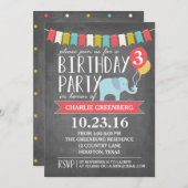 Invitation Fête d'anniversaire de l'éléphant selon l'âge | An (Devant / Derrière)