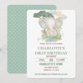 Invitation Fête d'anniversaire de l'éléphant vert (Devant / Derrière)