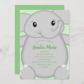 Invitation Fête d'anniversaire de l'éléphant vert (Devant / Derrière)