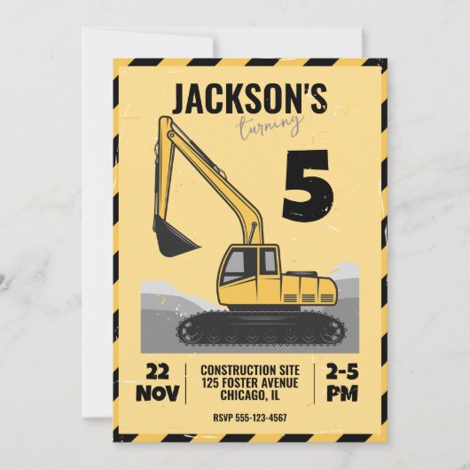 Invitation Fête d'anniversaire de l'enfant à thème de constru (Devant)