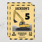 Invitation Fête d'anniversaire de l'enfant à thème de constru (Devant / Derrière)