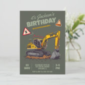 Invitation Fête d'anniversaire de l'enfant à thème de constru (Debout devant)