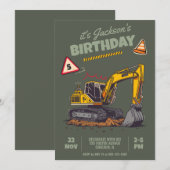 Invitation Fête d'anniversaire de l'enfant à thème de constru (Devant / Derrière)