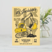 Invitation Fête d'anniversaire de l'enfant à thème de constru (Debout devant)