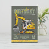 Invitation Fête d'anniversaire de l'enfant à thème de constru (Debout devant)