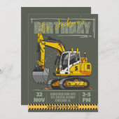 Invitation Fête d'anniversaire de l'enfant à thème de constru (Devant / Derrière)