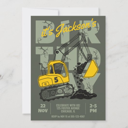 Invitation Fête d'anniversaire de l'enfant à thème de constru (Devant)